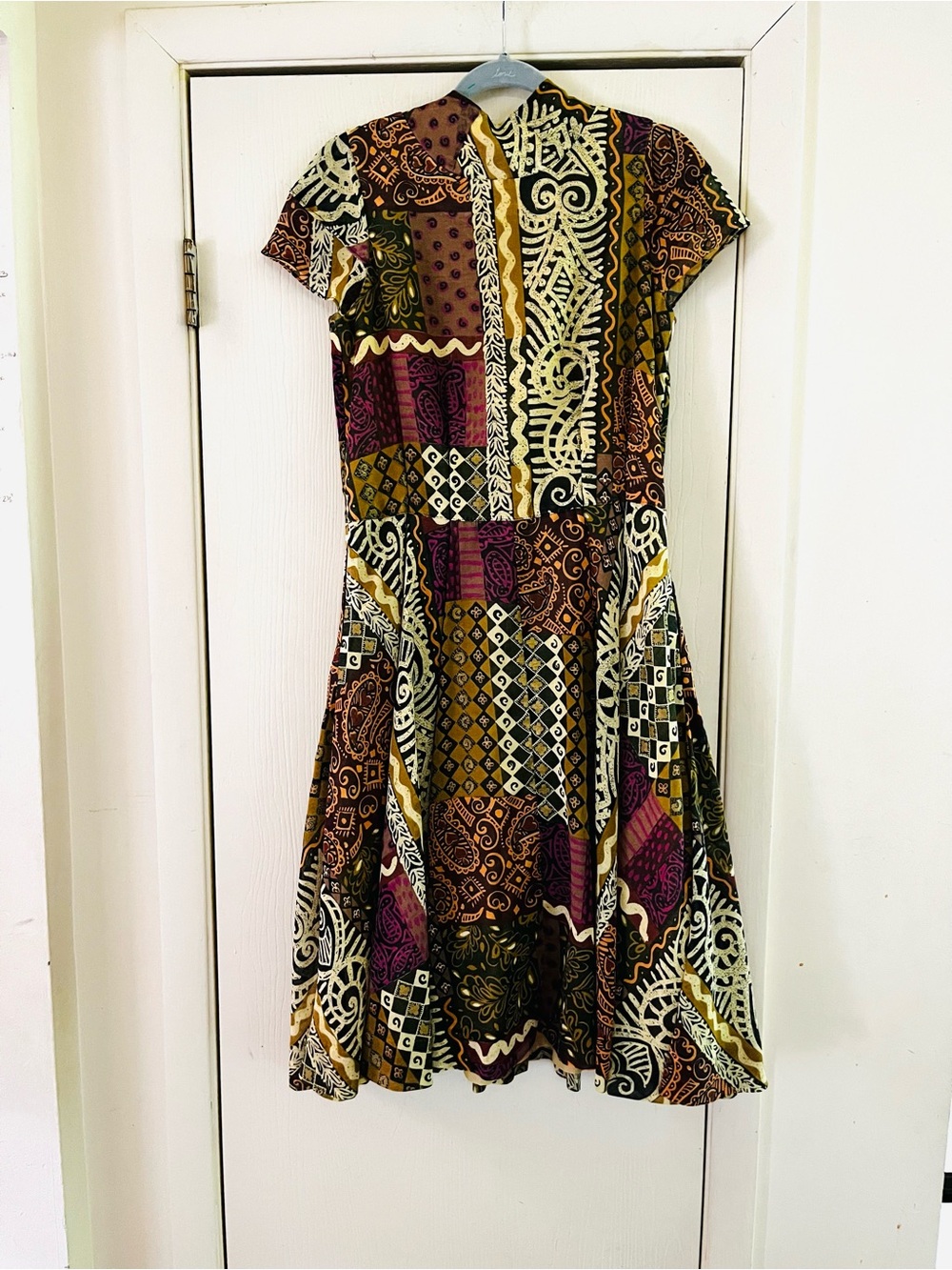 VTG Handmade 70s Ethnic Southwestern Tribal Cotton Boho Midi Fit Flare Dress S